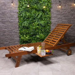 Charles Bentley Fsc Acacia Wooden Reclining Sun Lounger With Pull Out Tray - thumbnail 1