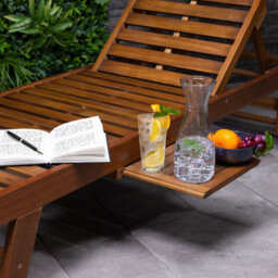 Charles Bentley Fsc Acacia Wooden Reclining Sun Lounger With Pull Out Tray - thumbnail 2