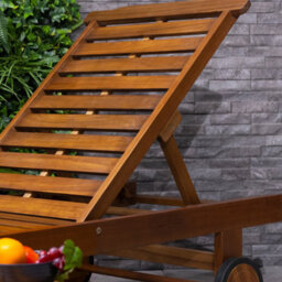 Charles Bentley Fsc Acacia Wooden Reclining Sun Lounger With Pull Out Tray - thumbnail 3