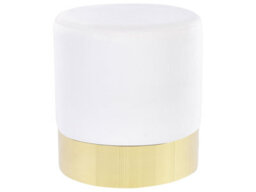 Beliani Velvet Round Pouffe In Ivory-White With Gold Trim, 39Cm Diameter, Compact Footstool - thumbnail 1