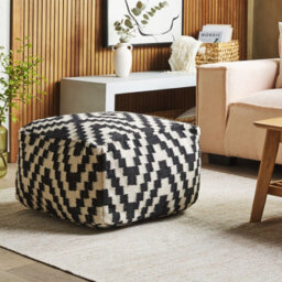 Wyld And Coco Casanova Pouffe Ottoman Black And White Wool 56 X 56 Cm - thumbnail 2