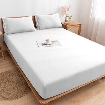 Ameha Plain Fitted Sheet 25Cm Deep Pocket- Breathable Wrinkle Resistant Microfiber Bed Sheet Easy Care White King (152X200Cm) - image 1