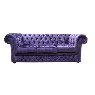 Chesterfield Crystal Diamond 3 Seater Sofa Shimmer Grape Velvet Fabric In Classic Style - image 1