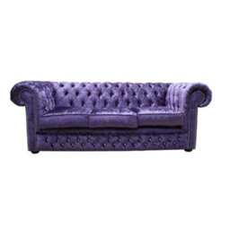 Chesterfield Crystal Diamond 3 Seater Sofa Shimmer Grape Velvet Fabric In Classic Style - thumbnail 1
