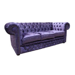 Chesterfield Crystal Diamond 3 Seater Sofa Shimmer Grape Velvet Fabric In Classic Style - thumbnail 2