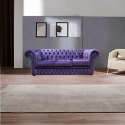 Chesterfield Crystal Diamond 3 Seater Sofa Shimmer Grape Velvet Fabric In Classic Style - thumbnail 4