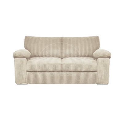 Furnishings For Less UK Delta Large Fabric 2 Seater Sofa  Padded Arms Jumbo Cord Cream