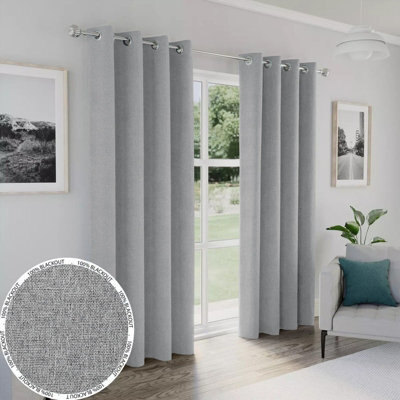 Moonlight Bedding Linen Texture 100%blackout Eyelet Curtain Pair Thermal Insulated For Summer Winter Curtains (Silver,90''x90'') - image 1