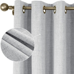 Moonlight Bedding Linen Texture 100%blackout Eyelet Curtain Pair Thermal Insulated For Summer Winter Curtains (Silver,90''x90'') - thumbnail 2