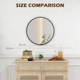 Homcom Wall Mirror For Living Room Bedroom, 61 Cm Circle Bathroom Mirror, Black - thumbnail 7