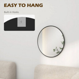 Homcom Wall Mirror For Living Room Bedroom, 61 Cm Circle Bathroom Mirror, Black - thumbnail 6