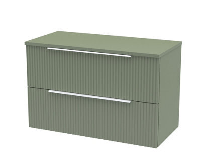 Hudson Reed Fluted Wall Hung 2-Drawer Vanity Unit & Green Worktop, Counter Top Vanity Unit In Satin Green, 800mm - image 1