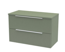 Hudson Reed Fluted Wall Hung 2-Drawer Vanity Unit & Green Worktop, Counter Top Vanity Unit In Satin Green, 800mm