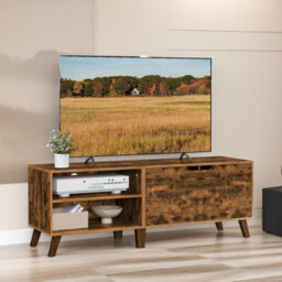 Pirlo Plush 140Cm Wide Tv Stand Cabinet With Shelves Rustic Brown Furniture