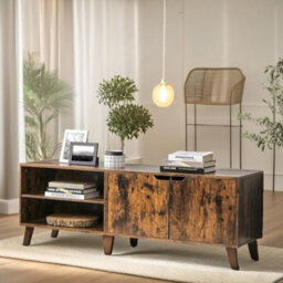 Pirlo Plush 140Cm Wide Tv Stand Cabinet With Shelves Rustic Brown Furniture - thumbnail 2