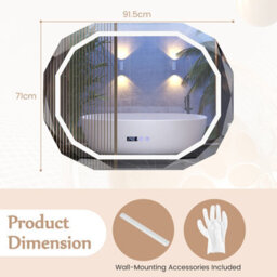 Costway Led Bathroom Mirror Single Beveled Edge Anti-Fog Mirror With 3 Color Led Light - thumbnail 3