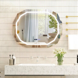 Costway Led Bathroom Mirror Single Beveled Edge Anti-Fog Mirror With 3 Color Led Light - thumbnail 1