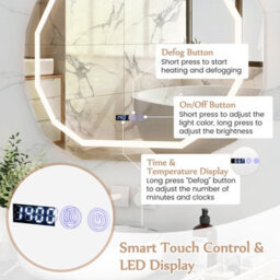 Costway Led Bathroom Mirror Single Beveled Edge Anti-Fog Mirror With 3 Color Led Light - thumbnail 8