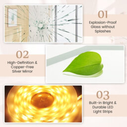 Costway Led Bathroom Mirror Single Beveled Edge Anti-Fog Mirror With 3 Color Led Light - thumbnail 5