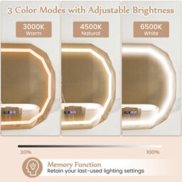 Costway Led Bathroom Mirror Single Beveled Edge Anti-Fog Mirror With 3 Color Led Light - thumbnail 6