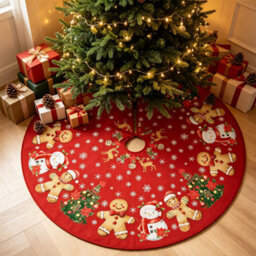 CLEFFNS Christmas Tree Skirt 90Cm Gingerbread Funny Xmas Home Party Decor Seasonal Winter New Year Tree Decorations Mat For Gifts - thumbnail 1