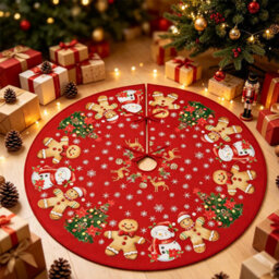 CLEFFNS Christmas Tree Skirt 90Cm Gingerbread Funny Xmas Home Party Decor Seasonal Winter New Year Tree Decorations Mat For Gifts - thumbnail 6