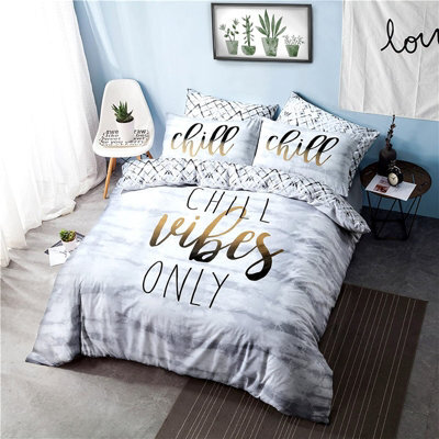 Gr8 Home Sleepdown Chill Vibes Only Slogan Waves Duvet Set Quilt Cover Polycotton Bedding King Size - image 1