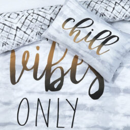 Gr8 Home Sleepdown Chill Vibes Only Slogan Waves Duvet Set Quilt Cover Polycotton Bedding King Size - thumbnail 2