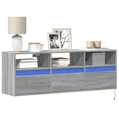 Berkfield Tv Wall Cabinet With Led Lights Grey Sonoma 130X31X45 Cm - image 1