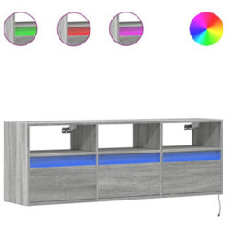 Berkfield Tv Wall Cabinet With Led Lights Grey Sonoma 130X31X45 Cm - thumbnail 2