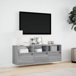 Berkfield Tv Wall Cabinet With Led Lights Grey Sonoma 130X31X45 Cm - thumbnail 4