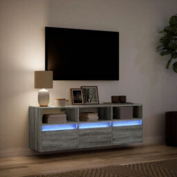 Berkfield Tv Wall Cabinet With Led Lights Grey Sonoma 130X31X45 Cm - thumbnail 5