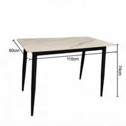 Fwstyle 5 Piece Cream Marble Effect Stone Dining Table & Dark Brown Chairs Set - thumbnail 4