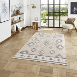Beige Grey Geometric 5mm Thick Rug, Stain-Resistant Modern Rug For Bedroom, Living Room, & Dining Room-152Cm X 230Cm - thumbnail 1