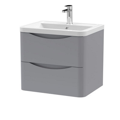 Dezine Thames 600mm 2 Drawer Satin Grey Wall Hung Vanity Unit - image 1