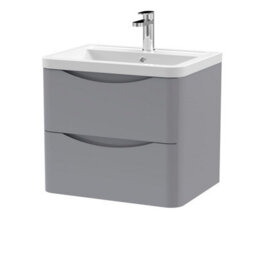 Dezine Thames 600mm 2 Drawer Satin Grey Wall Hung Vanity Unit - thumbnail 1