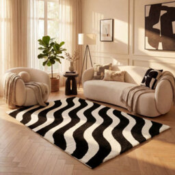 The Rugs Joli Black And White Wavy Rug Soft Dense Pile Easy To Clean And Pet Friendly For Living Rooms And Bedrooms - thumbnail 8
