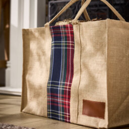 Dibor Traditional Tartan Plaid Natural Firewood Log Storage Jute Bag - thumbnail 2