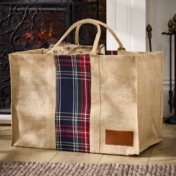 Dibor Traditional Tartan Plaid Natural Firewood Log Storage Jute Bag - thumbnail 1