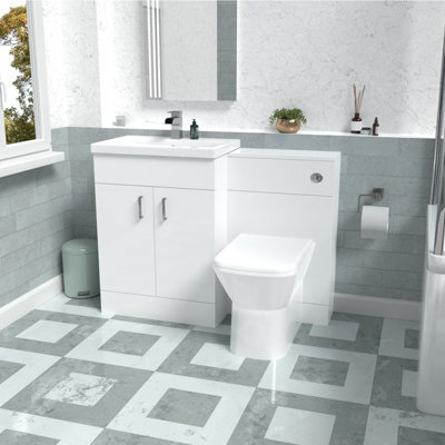 Nes Home 1100mm Freestanding White Basin Vanity Unit & Back To Wall Toilet - image 1
