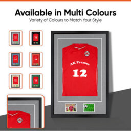 "AK Frames 90X60Cm Matte Black Football Shirt Frame With Mid Grey Mount - 58X40Cm Shirt Window Plus Two 5X3.5"" Photo Apertures" - thumbnail 6