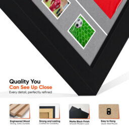 "AK Frames 90X60Cm Matte Black Football Shirt Frame With Mid Grey Mount - 58X40Cm Shirt Window Plus Two 5X3.5"" Photo Apertures" - thumbnail 7