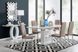 Furniturebox Arezzo White High Gloss Extending Dining Table & 6 Cappuccino Beige Milan Faux Leather Dining Chairs - thumbnail 1