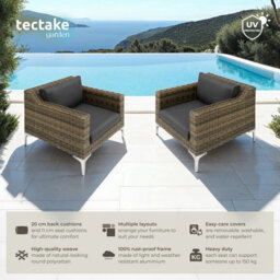 Tectake Villa Nova Modular Rattan Set With Aluminum Frame, Set Of 5, 2-Seater - Mottled Anthracite - thumbnail 2
