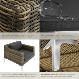 Tectake Villa Nova Modular Rattan Set With Aluminum Frame, Set Of 5, 2-Seater - Mottled Anthracite - thumbnail 5