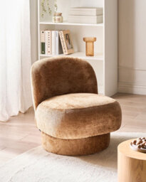 Beliani Swivel Armchair Aylo Chenille Golden Brown - thumbnail 2