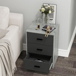 Urbn-Living Urbnliving Height 56Cm 3 Drawer Wooden Bedroom Bedside Cabinet Furniture Grey Oak Carcass & Black Drawers Storage Nightstand - thumbnail 4