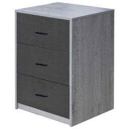 Urbn-Living Urbnliving Height 56Cm 3 Drawer Wooden Bedroom Bedside Cabinet Furniture Grey Oak Carcass & Black Drawers Storage Nightstand