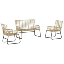 Berkfield Modern Garden Dining Set 3 Pcs Poly Rattan, Steel - thumbnail 6