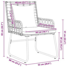 Berkfield Modern Garden Dining Set 3 Pcs Poly Rattan, Steel - thumbnail 9